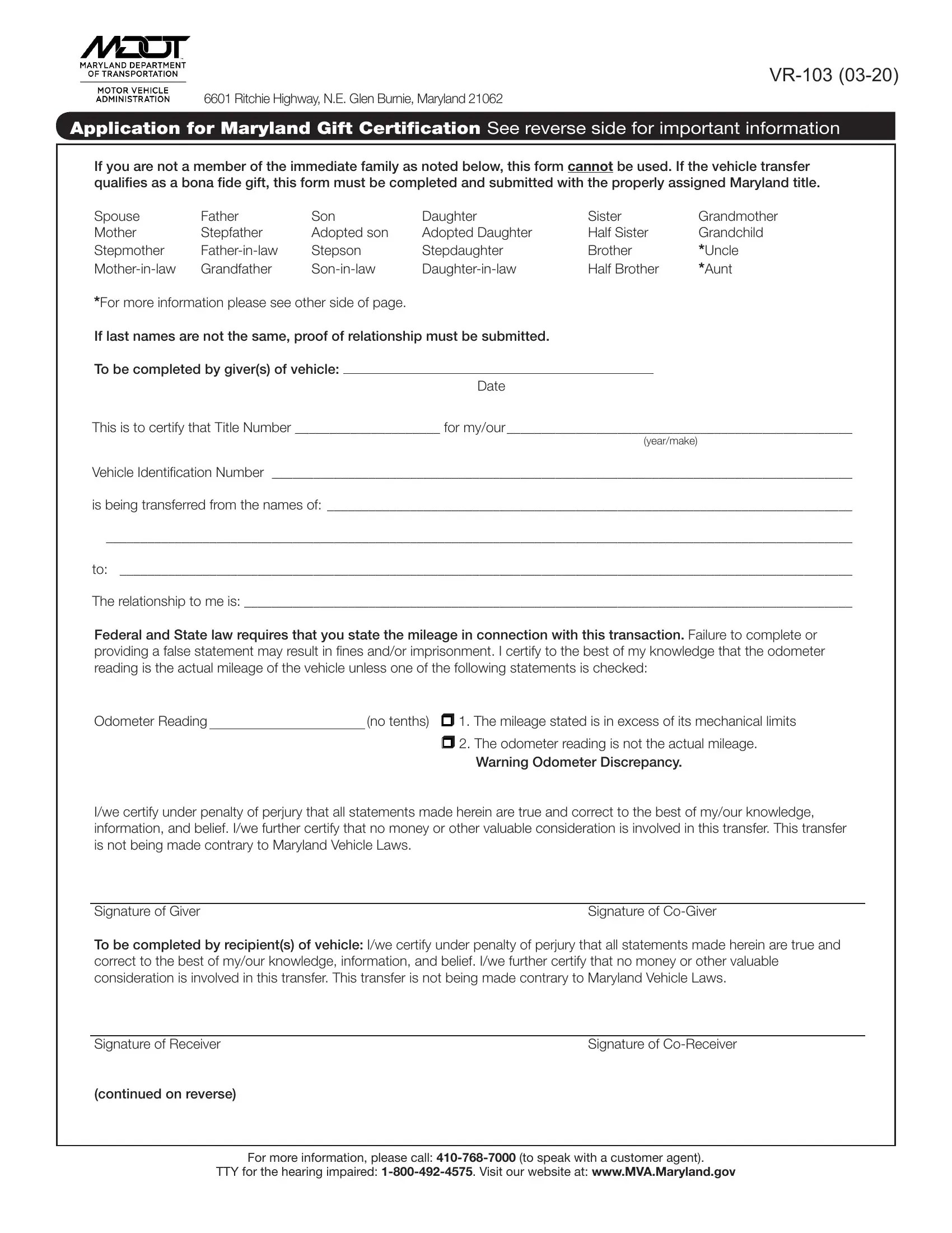 Maryland Motor Vehicle Administration PDF Forms - Fillable and Printable