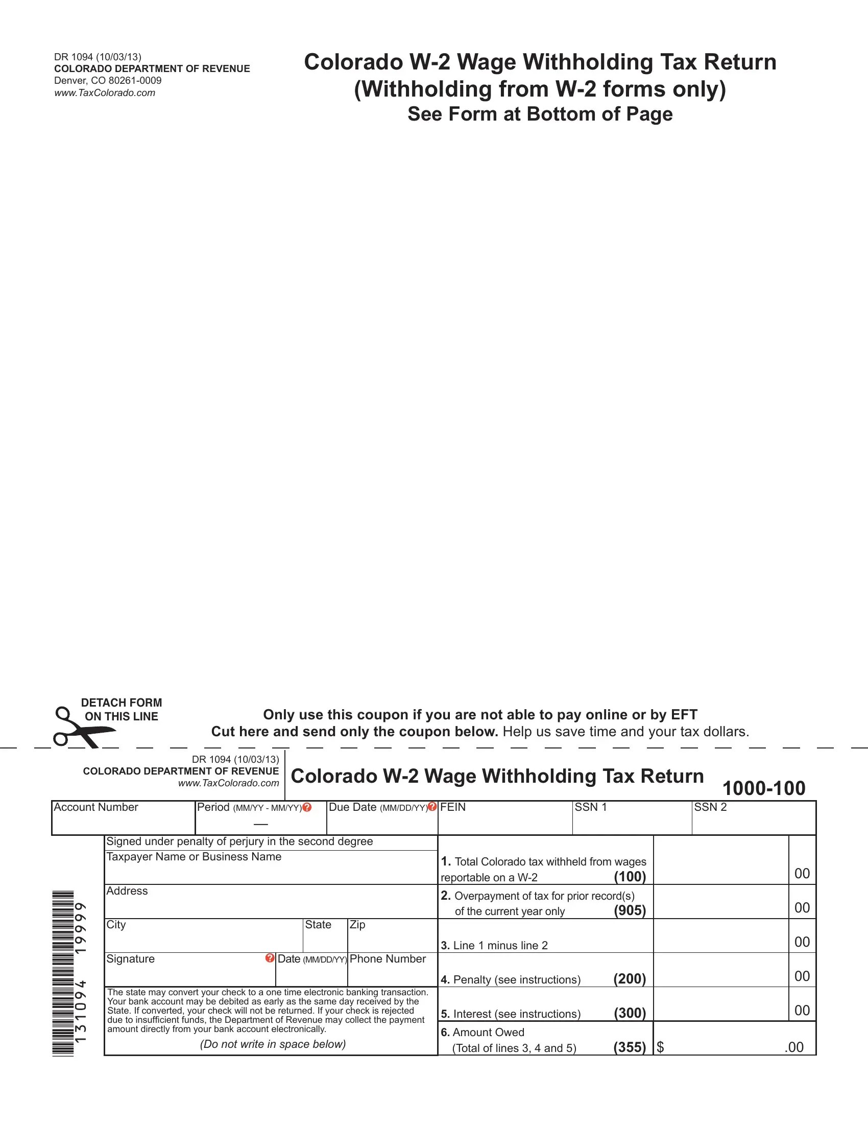 W2 Colorado Form ≡ Fill Out Printable PDF Forms Online