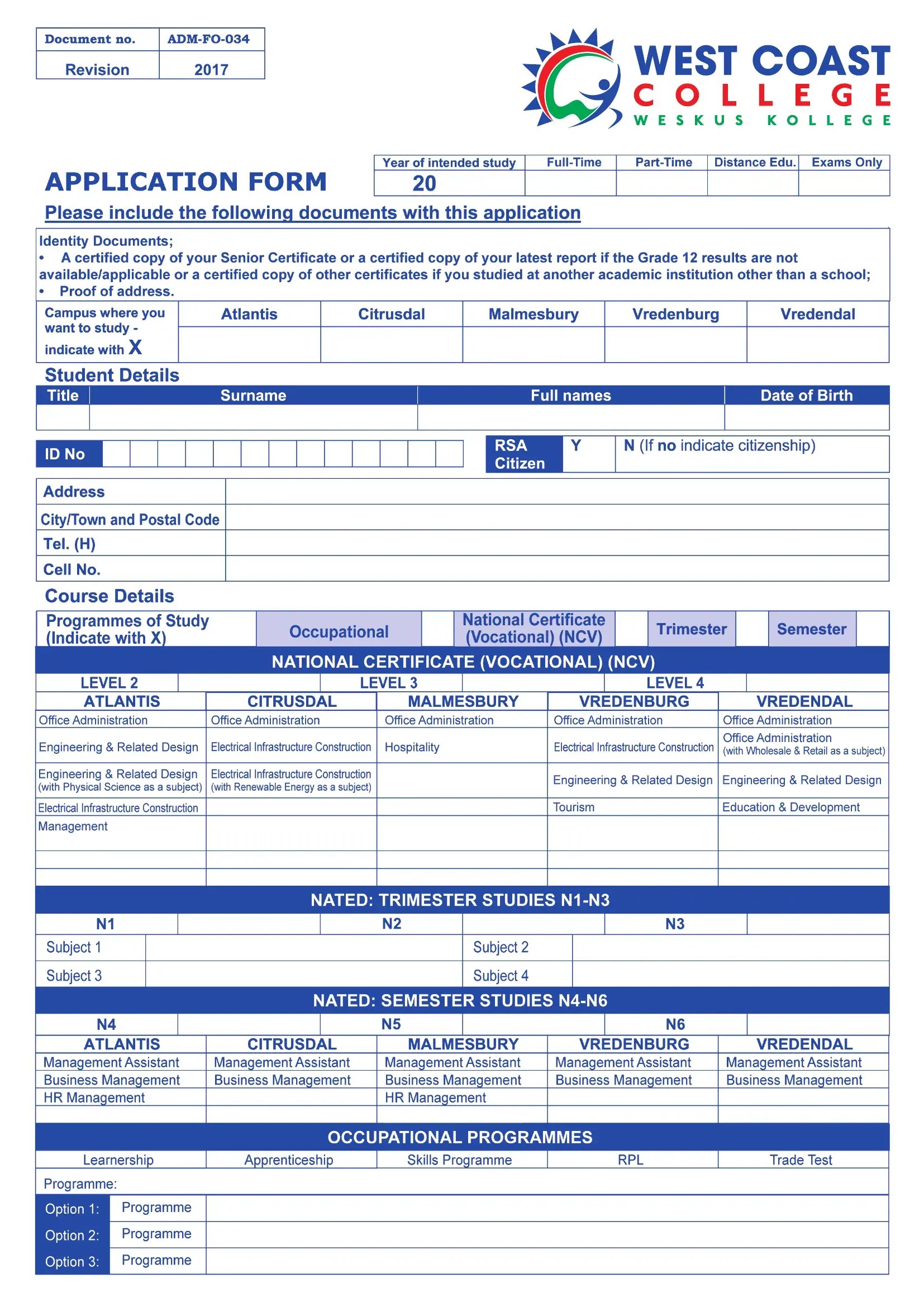 West Coast College Application PDF Form FormsPal