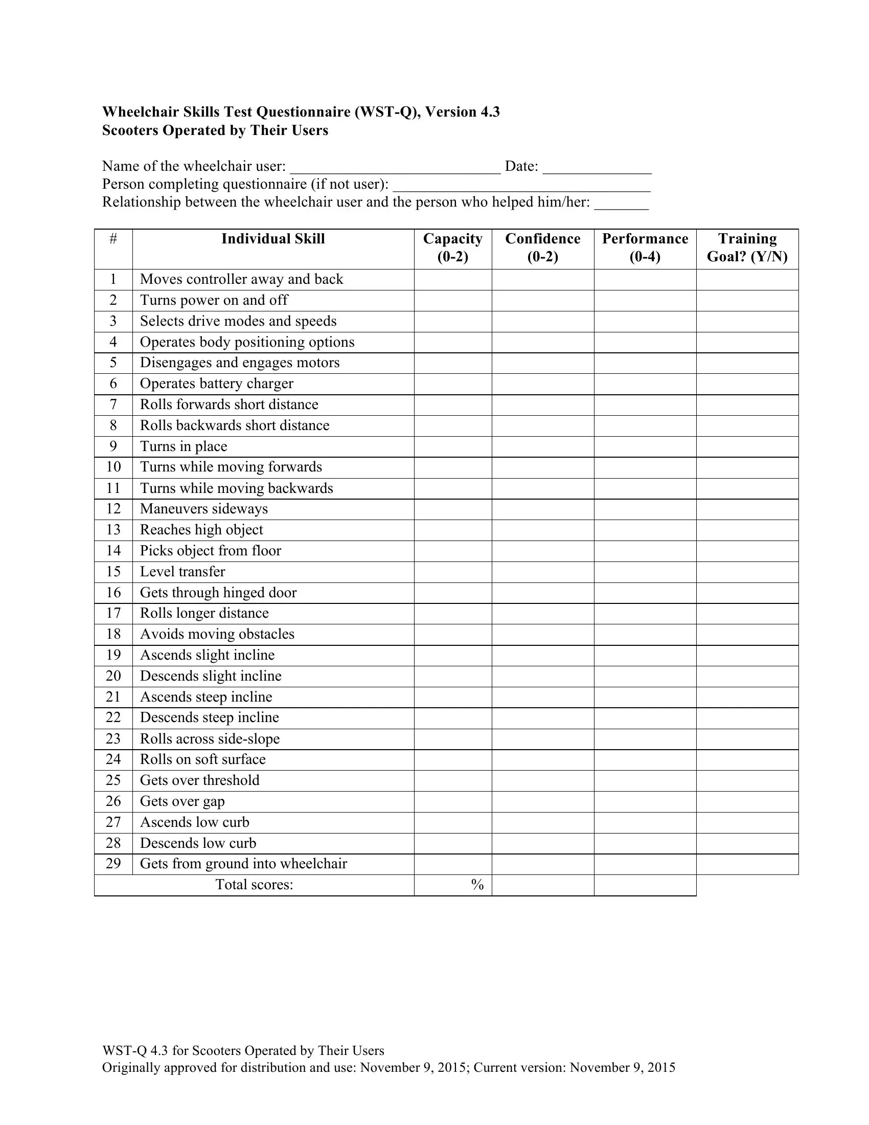 Wheelchair Skills Test Form ≡ Fill Out Printable PDF Forms Online