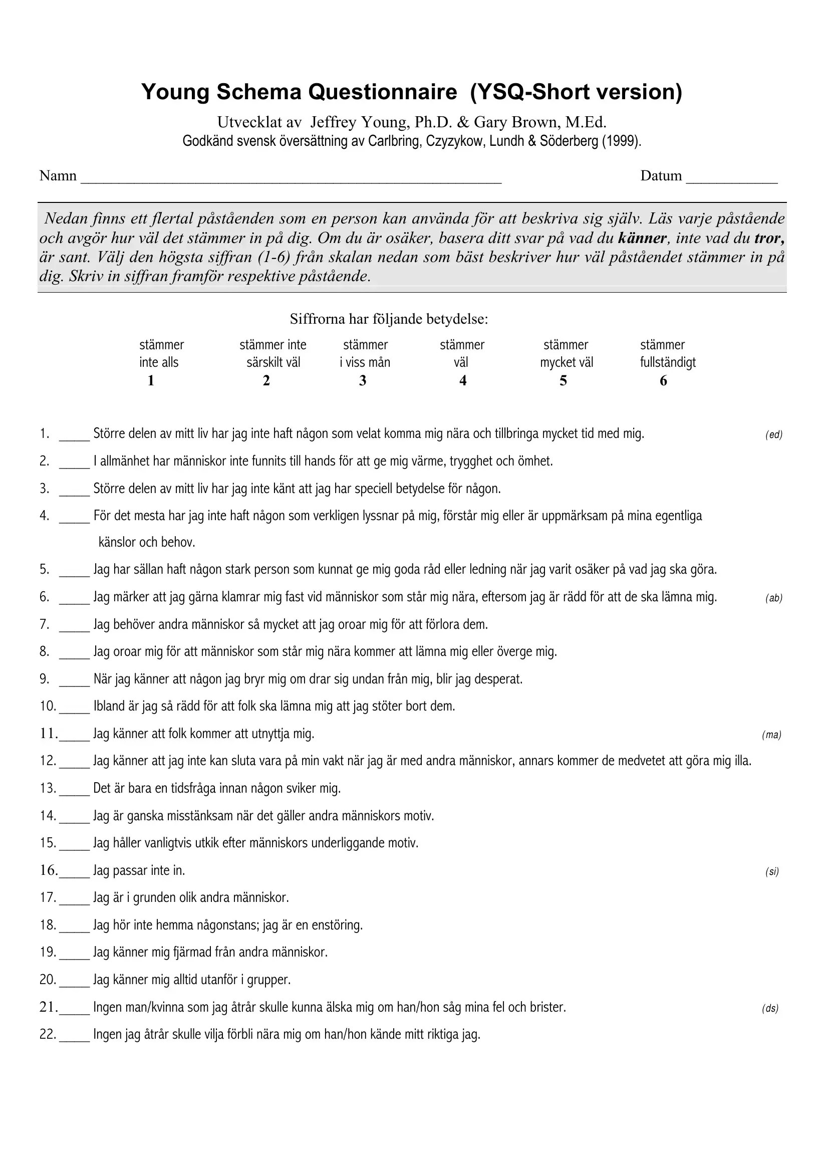 Young Schema Questionnaire PDF Form FormsPal