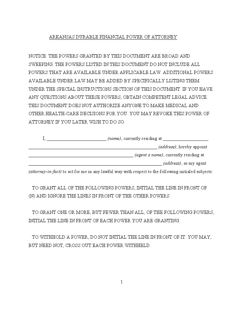 Free Arkansas Power of Attorney (POA) Forms [PDF & DOC] FormsPal