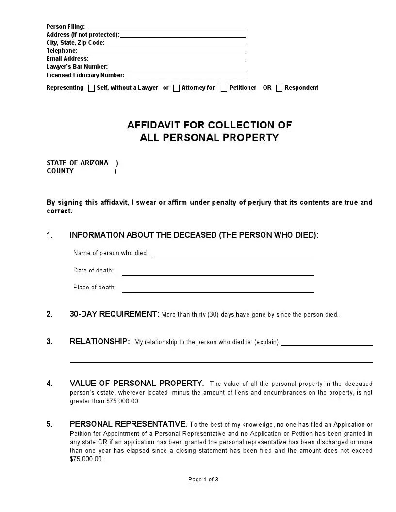 Free Arizona Small Estate Affidavit Form (PDF) FormsPal