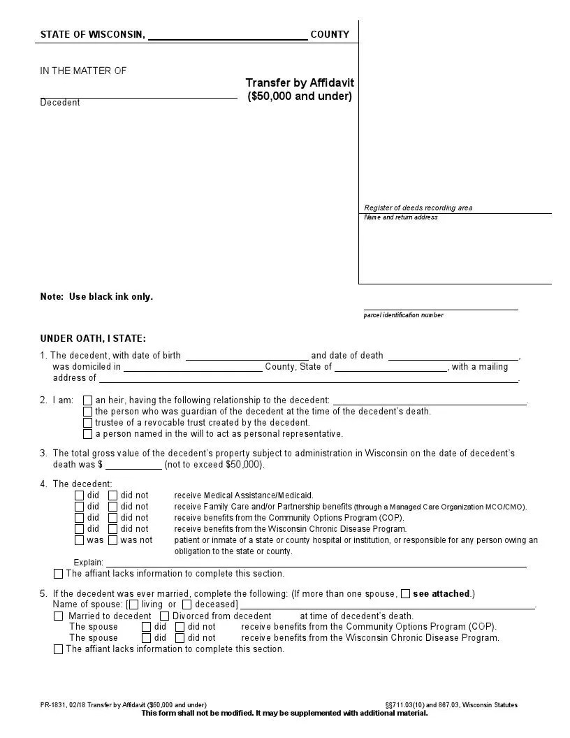 Free Wisconsin Small Estate Affidavit Form (PDF) FormsPal