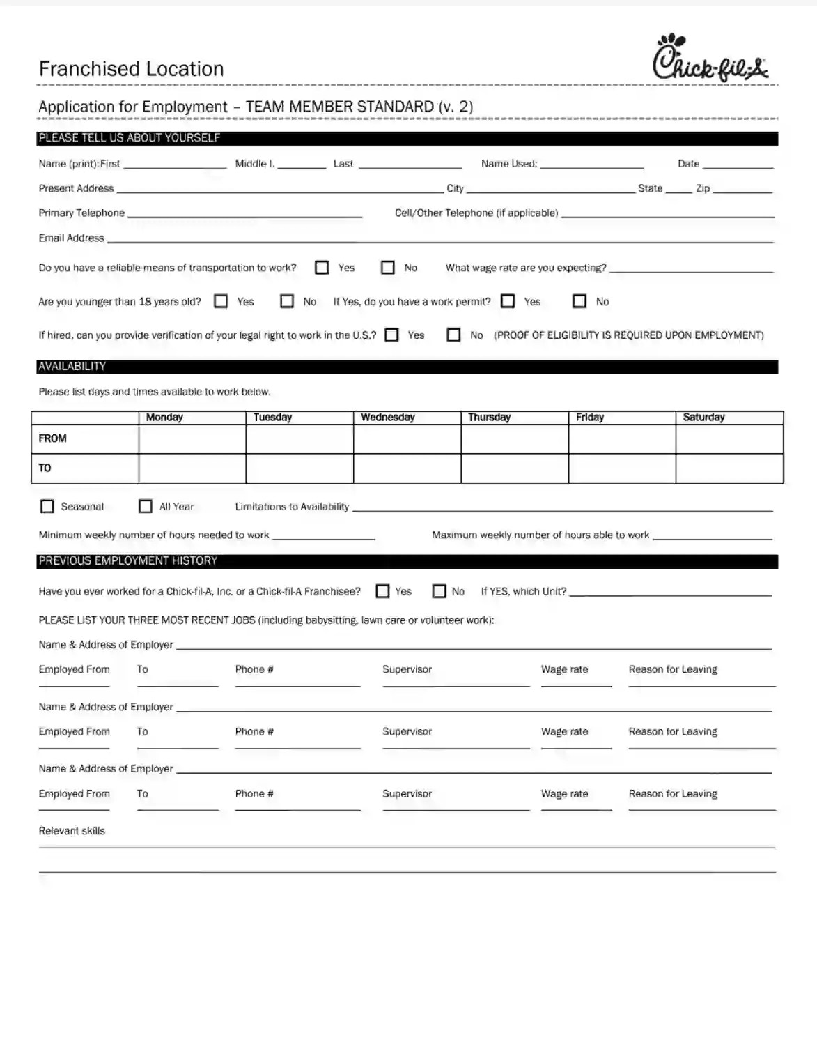 Chick Fil a Job Application ≡ Fill Out Printable PDF Forms Online Chick Fil a Job Application ≡ Fill Out Printable PDF Forms Online