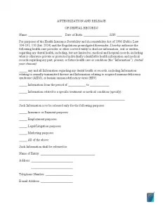 Free Dental Records Release Form (HIPAA) | FormsPal