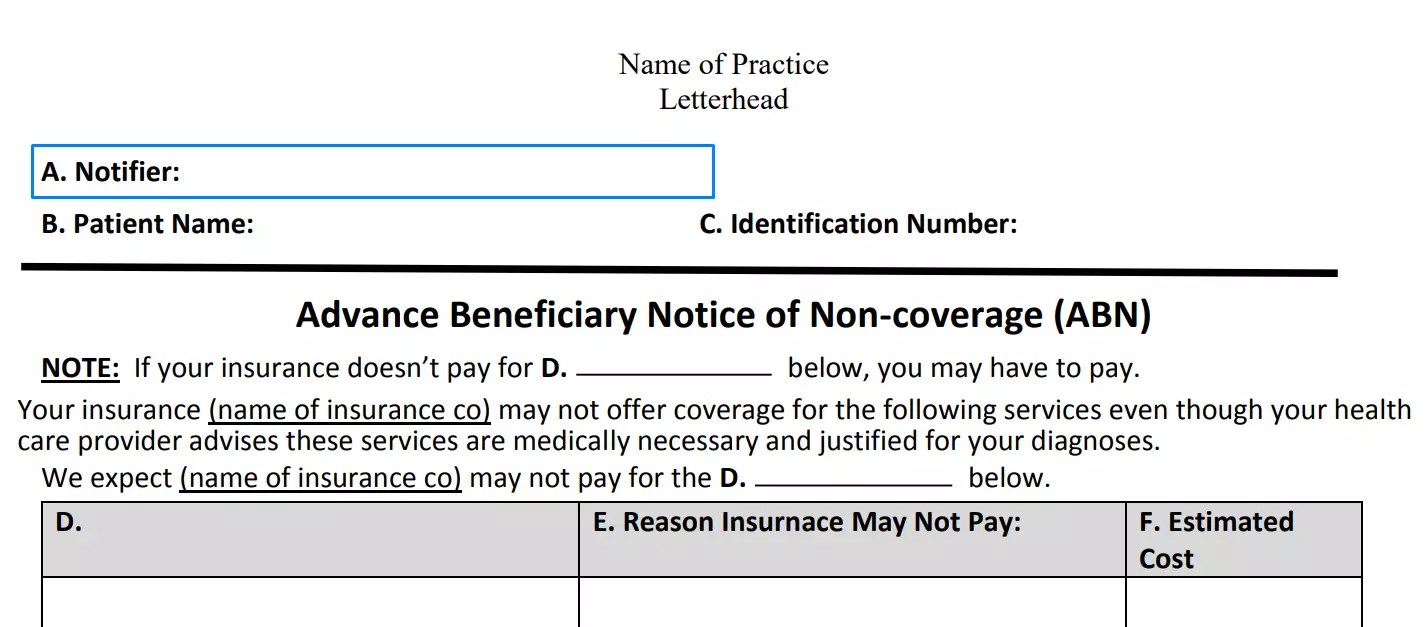 Advance Beneficiary Notice of Noncoverage ≡ Fill Out PDF Forms Online