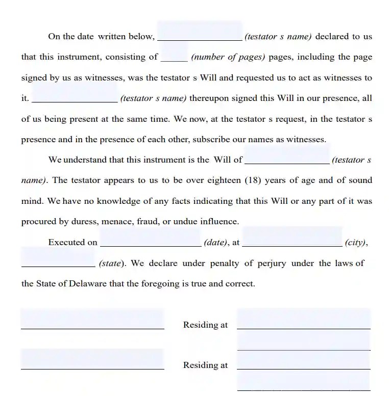 Free Delaware Last Will and Testament Form FormsPal