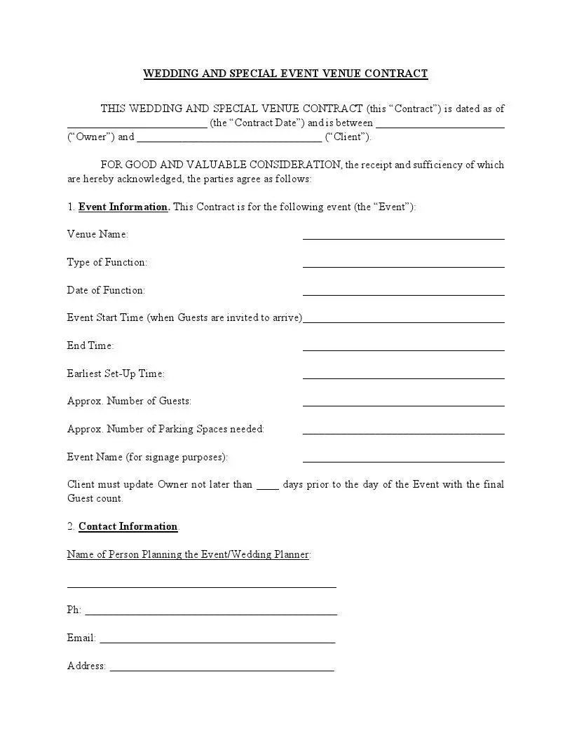 Banquet Hall Contract Template