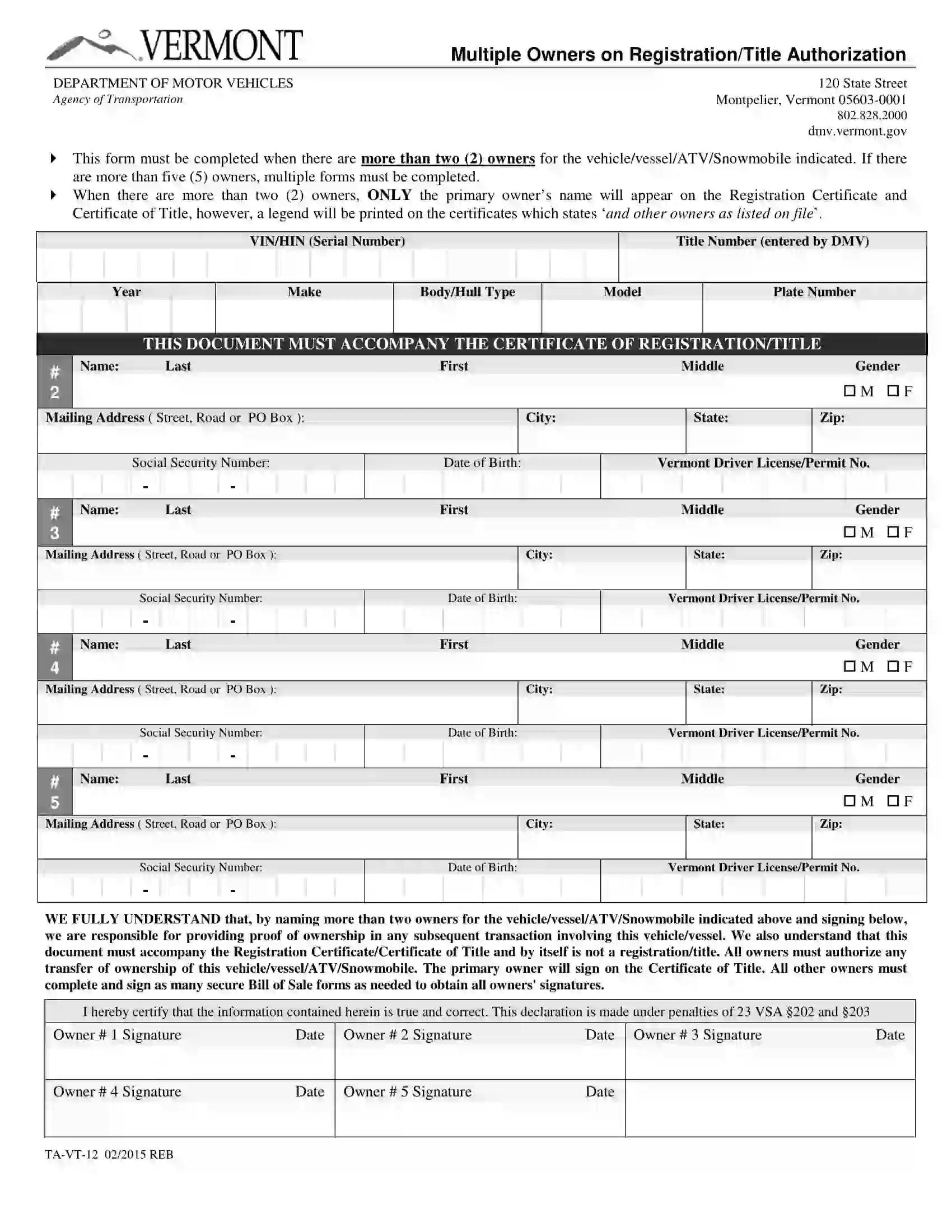 Free Vermont Bill of Sale Forms (PDF) FormsPal