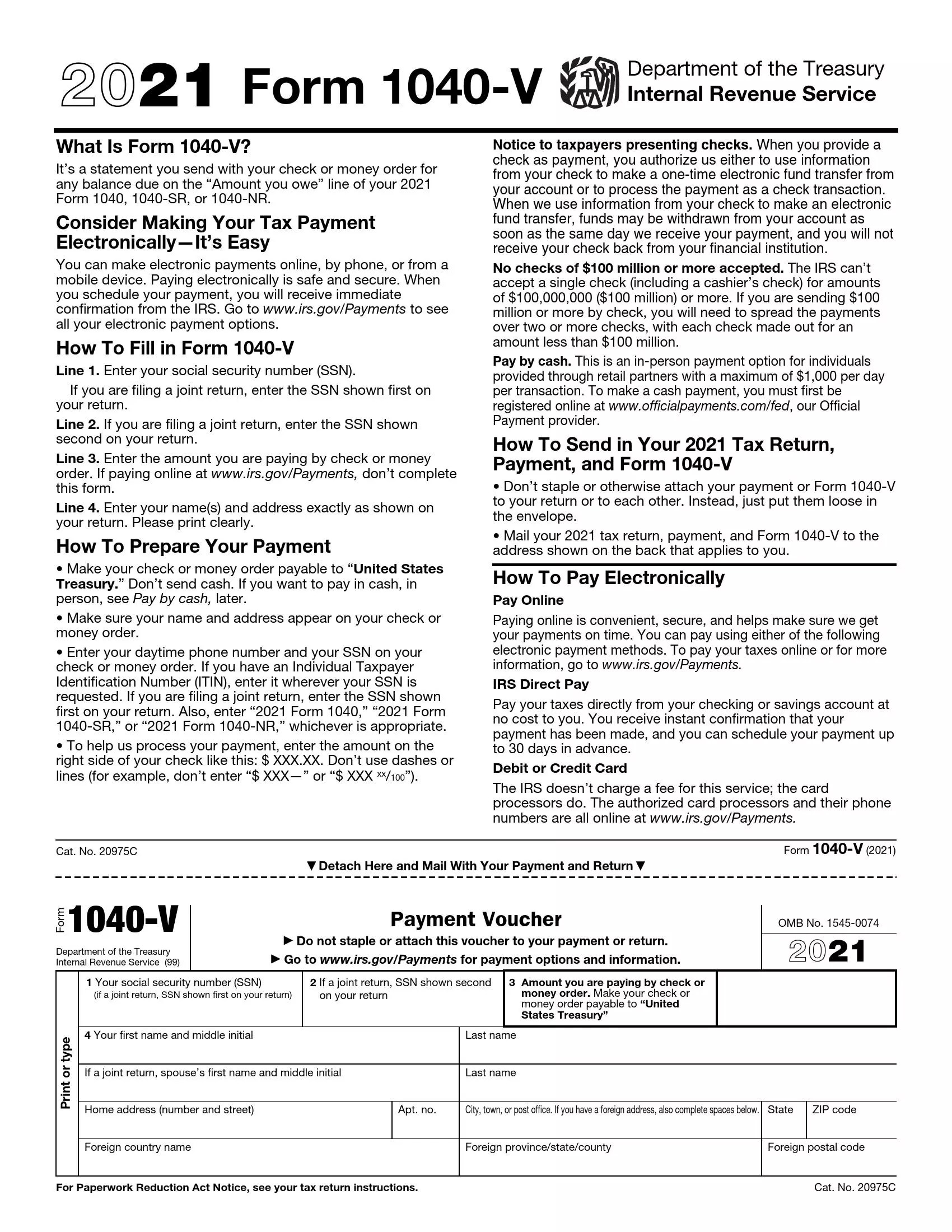 2023 Form 1040 V Printable Forms Free Online
