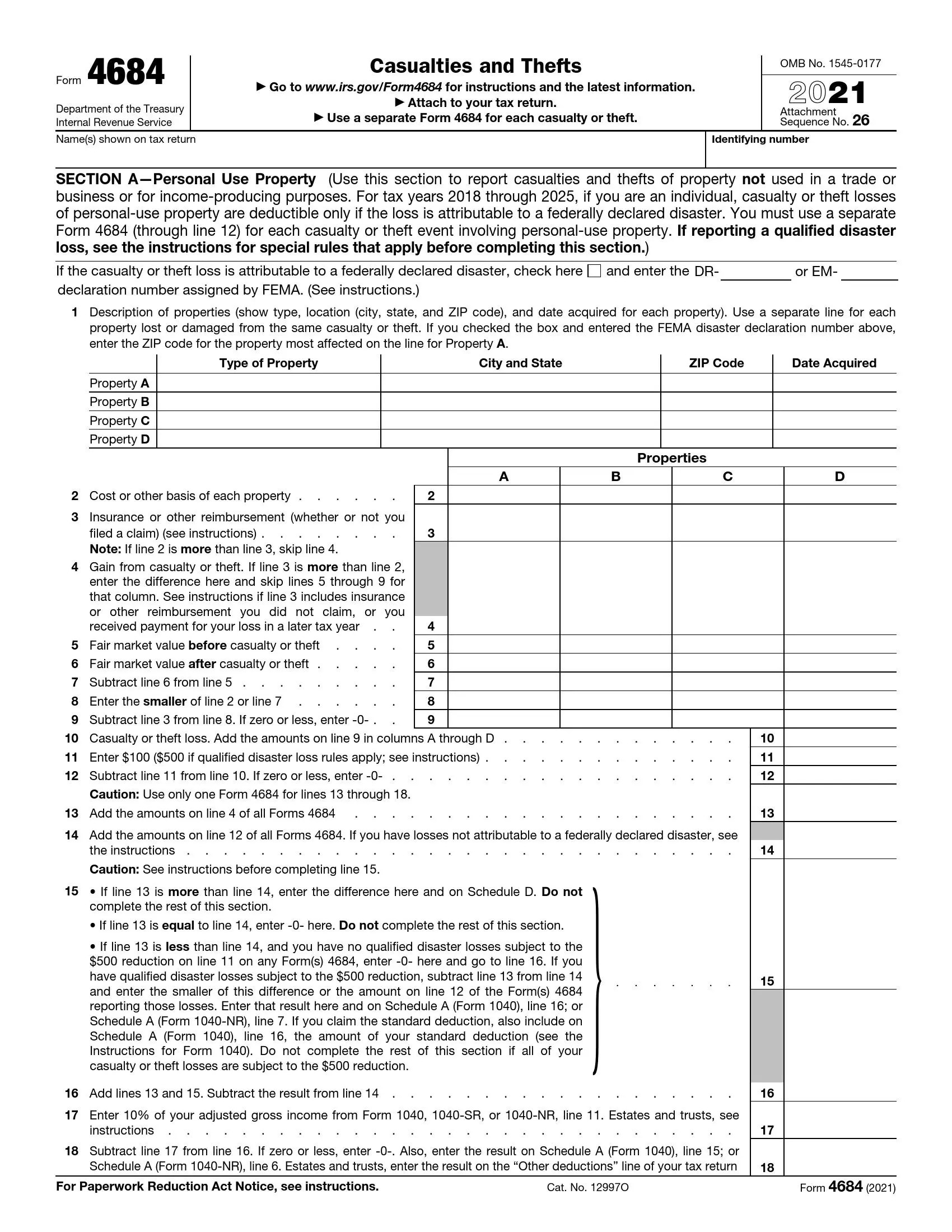 IRS Form 4684 ≡ Fill Out Printable PDF Forms Online