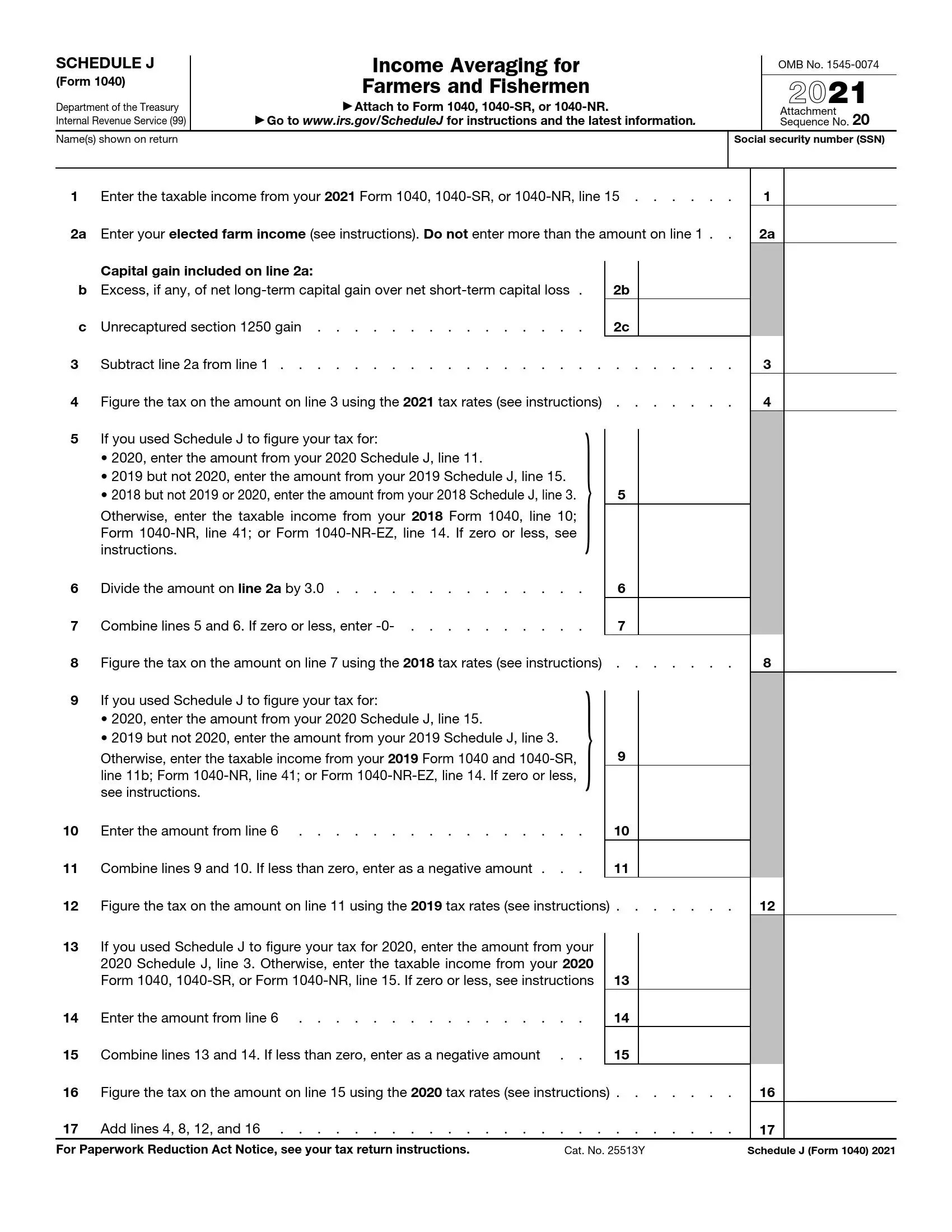 IRS Schedule J Form 1040 ≡ Fill Out Printable PDF Forms Online