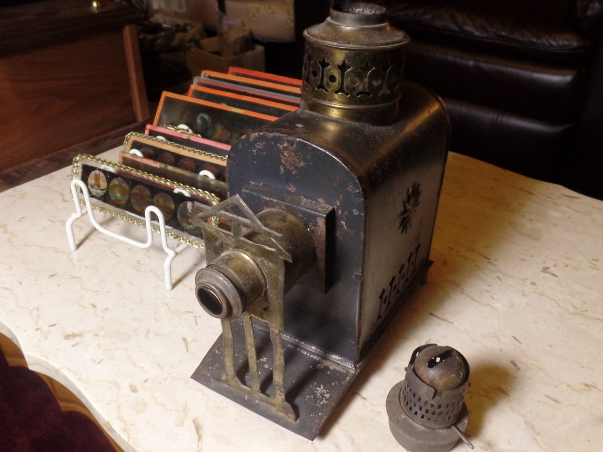 Antique Victorian Tin Plate Candle Powered Magic Lantern Projector