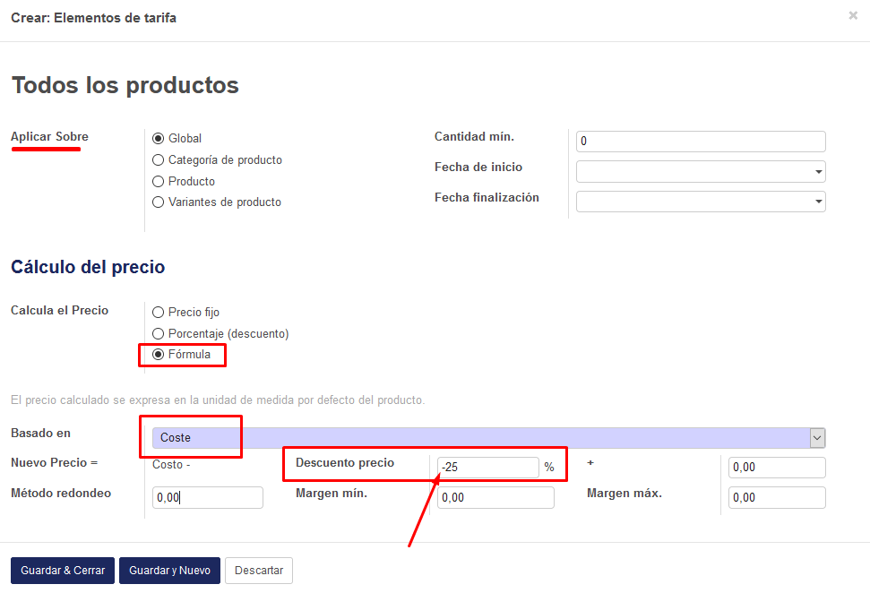 ¿Es posible que el precio de un producto se calcule automáticamente en
