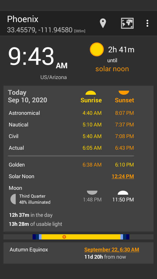 Suntimes Android app (and widget collection) that displays sunlight
