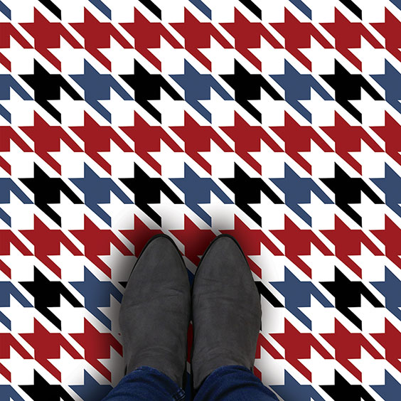 Red and black houndstooth vinyl flooring pattern design from