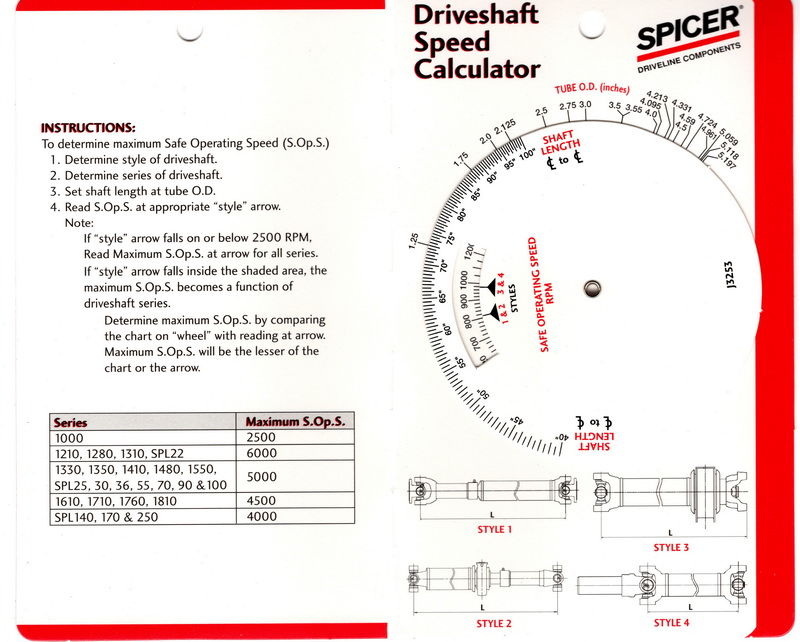 DANA SPICER SHOP DRIVESHAFT CALCULATOR TOOL SKU DCT Fort Wayne