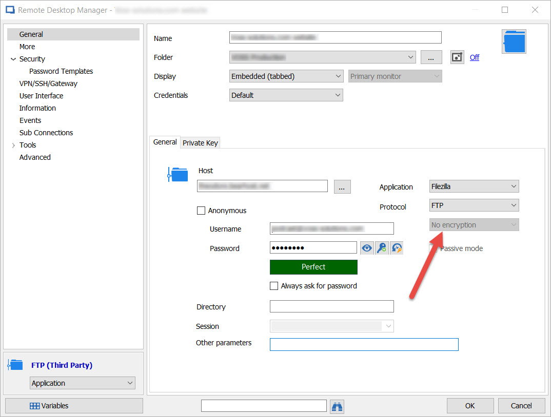 Filezilla encryption options