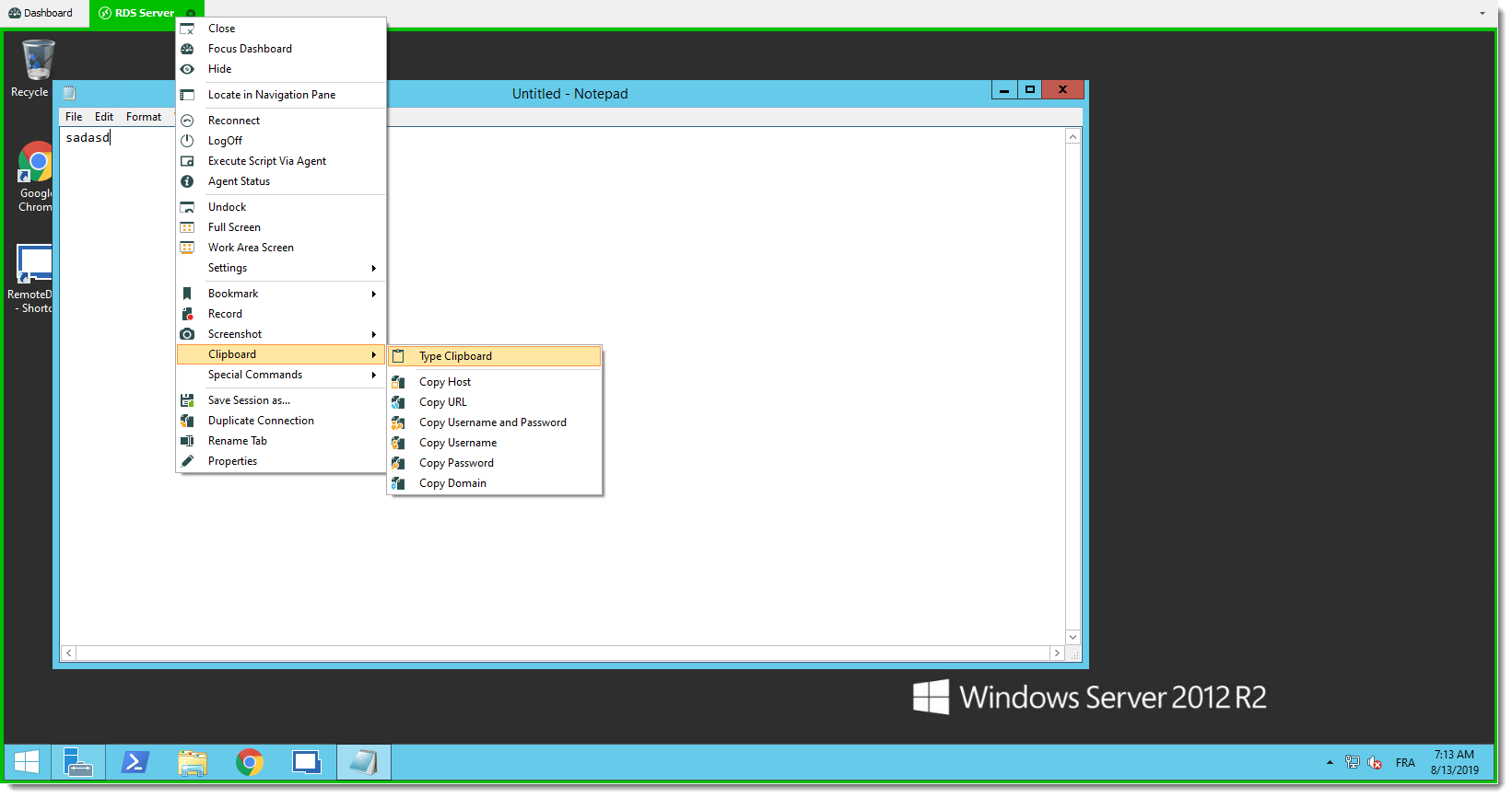 Paste username/password as keystrokes (when copy/paste is not available)