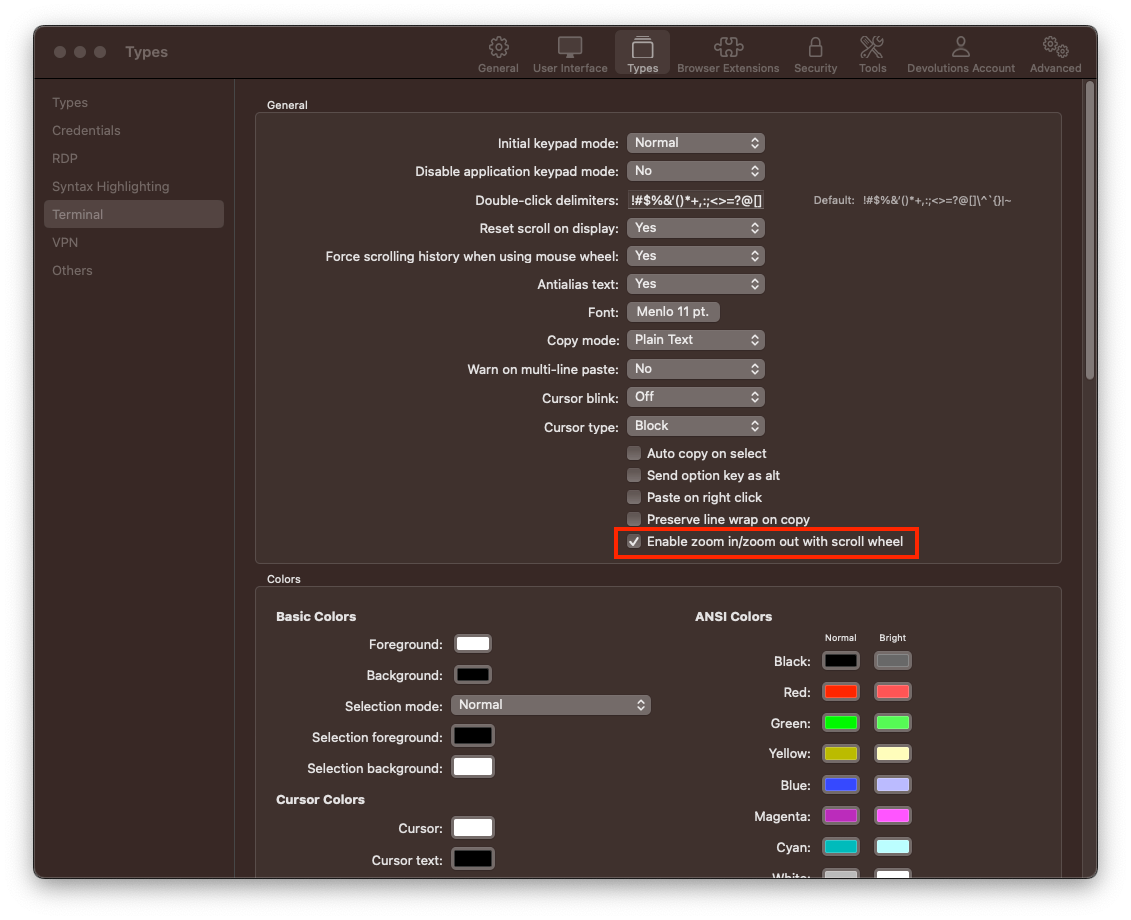 How to disable the smart zooming in SSH embedded window