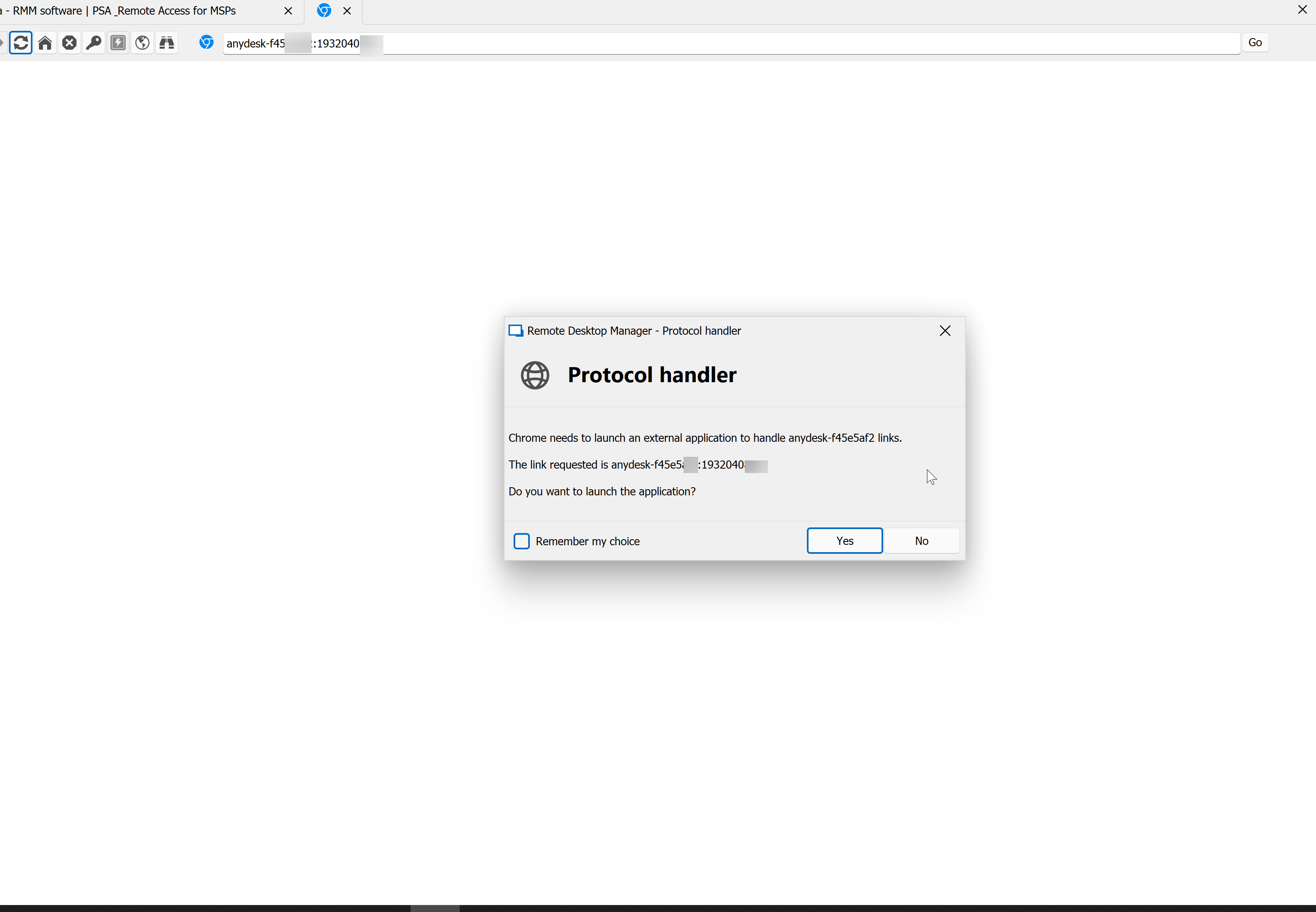 open anydesk session from browser session