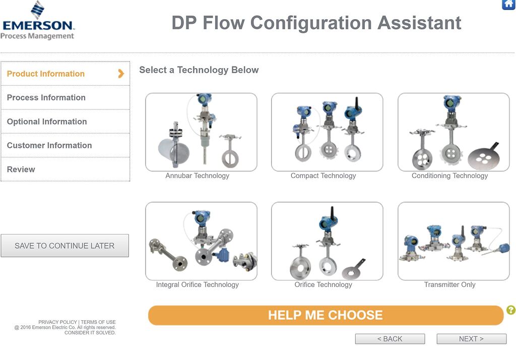 Emerson DP flow measuring instrument configuration assistant and
