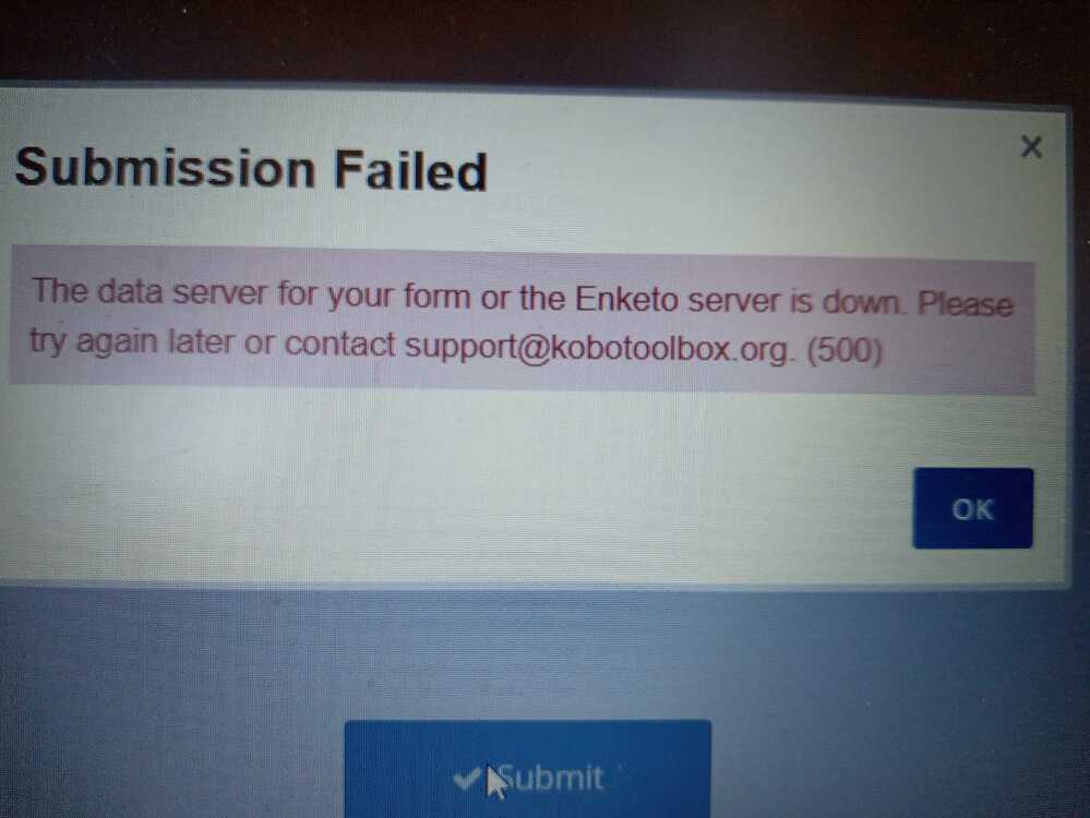 Submission Failed error message seen when trying to submit an edited
