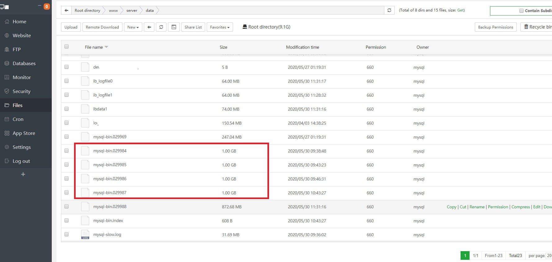 taking lot's of memory mysqlbin...... files aaPanel Free Hosting