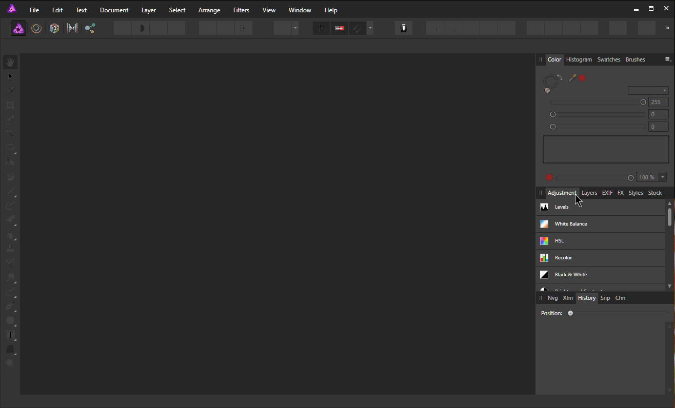 Adjustment Settings Displayed on Right Studio? Affinity