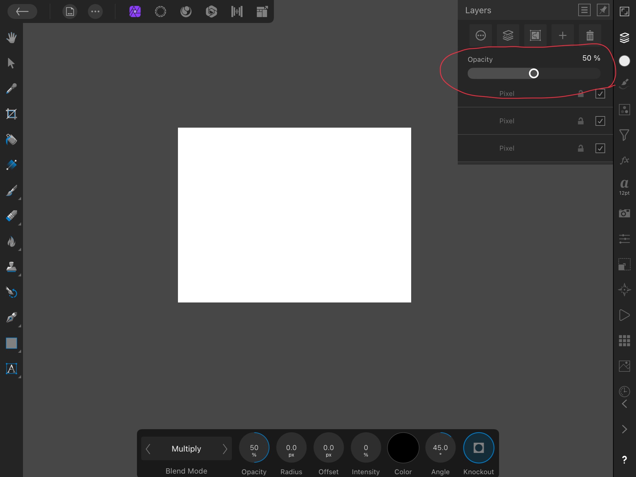 Opacity slider on layers panel Feedback for Affinity Photo V1 on iPad