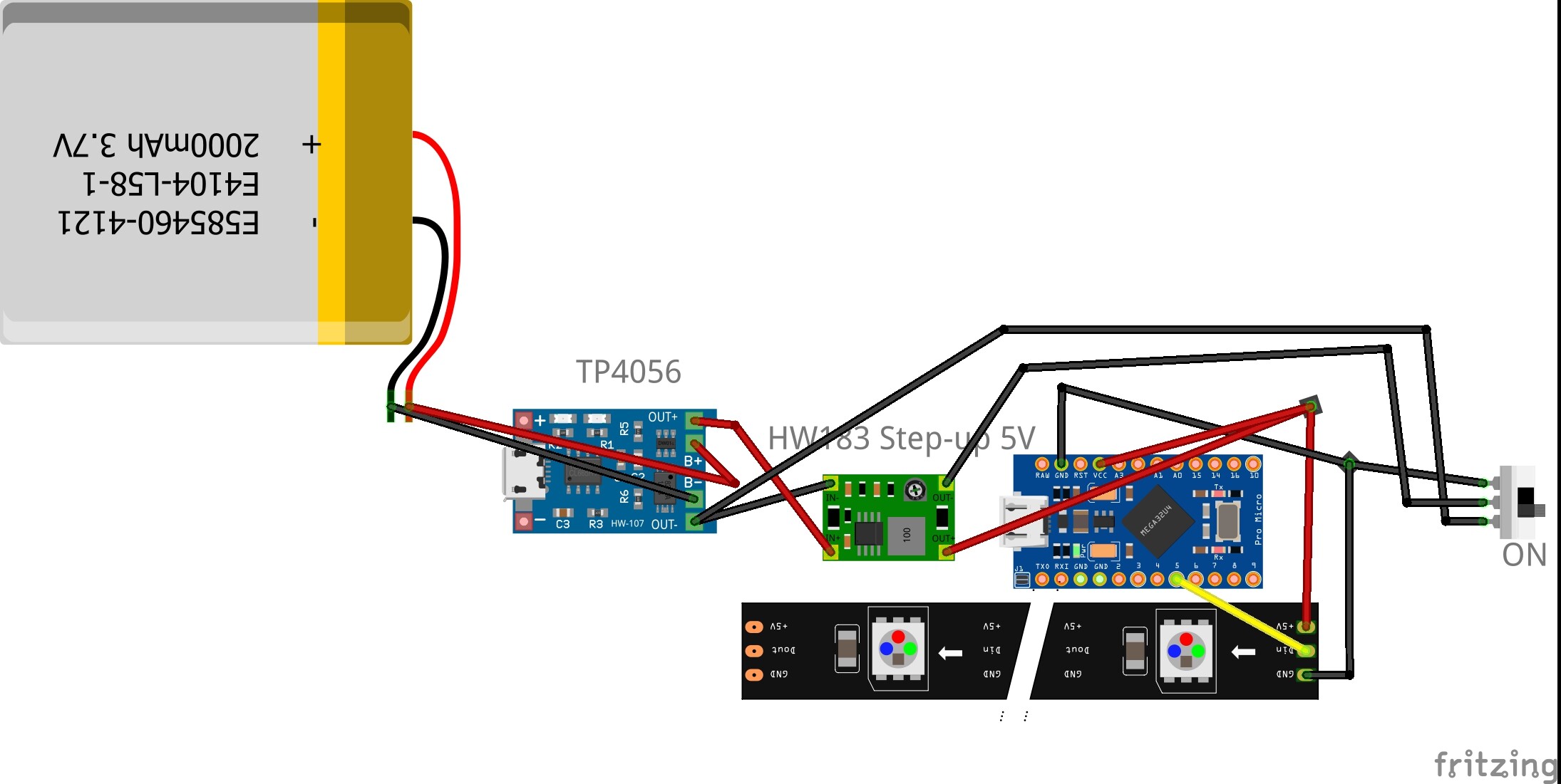 Ws2812b wearable with lipo battery circuit Interactive Art Arduino