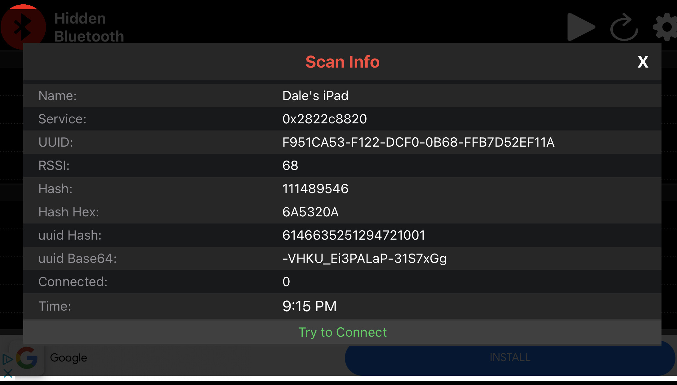 I want to interrogate a Bluetooth device and return it's UUID Project
