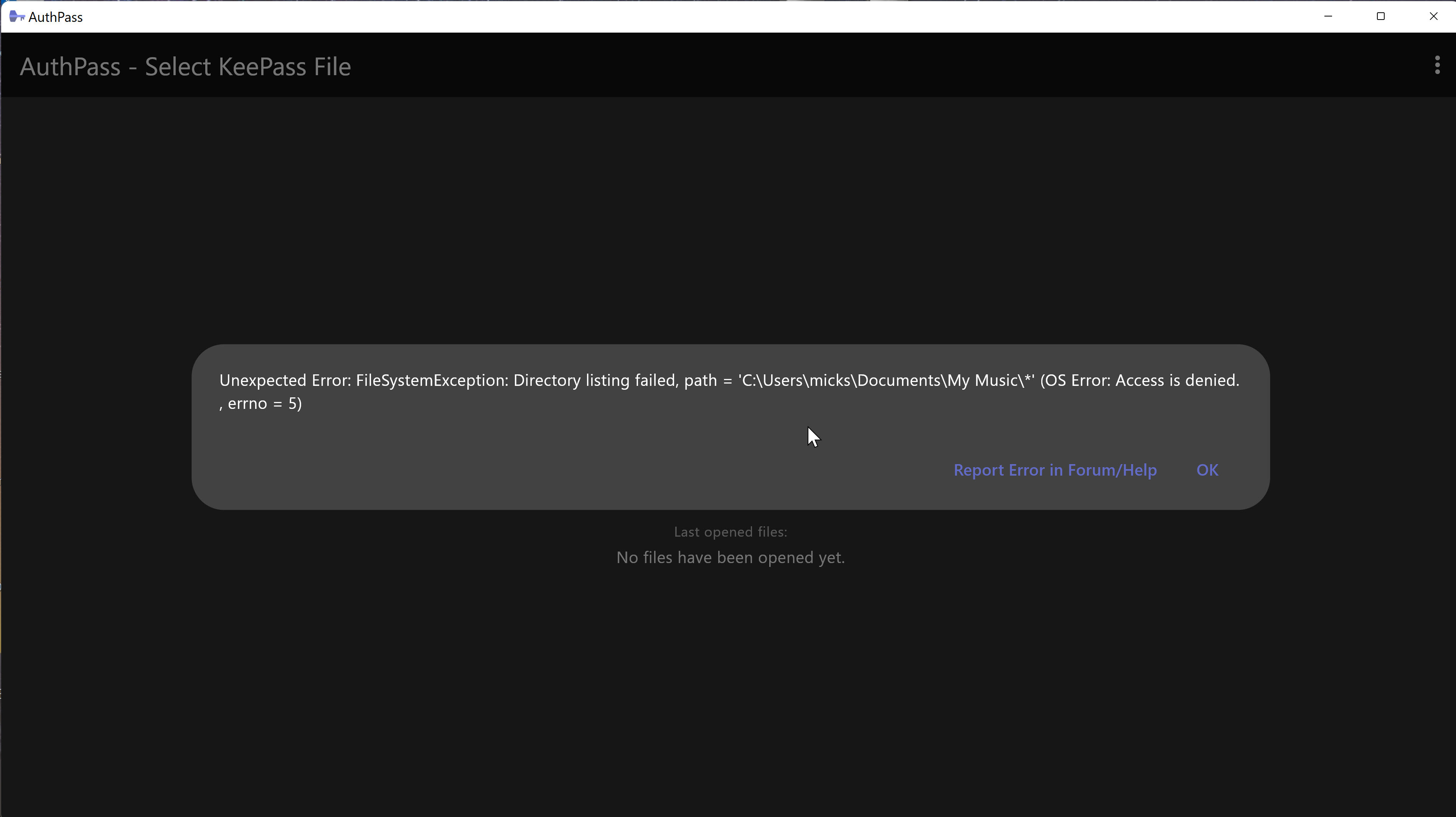 AuthPass on Windows 11 Cannot open a local KDBX file (tries to access