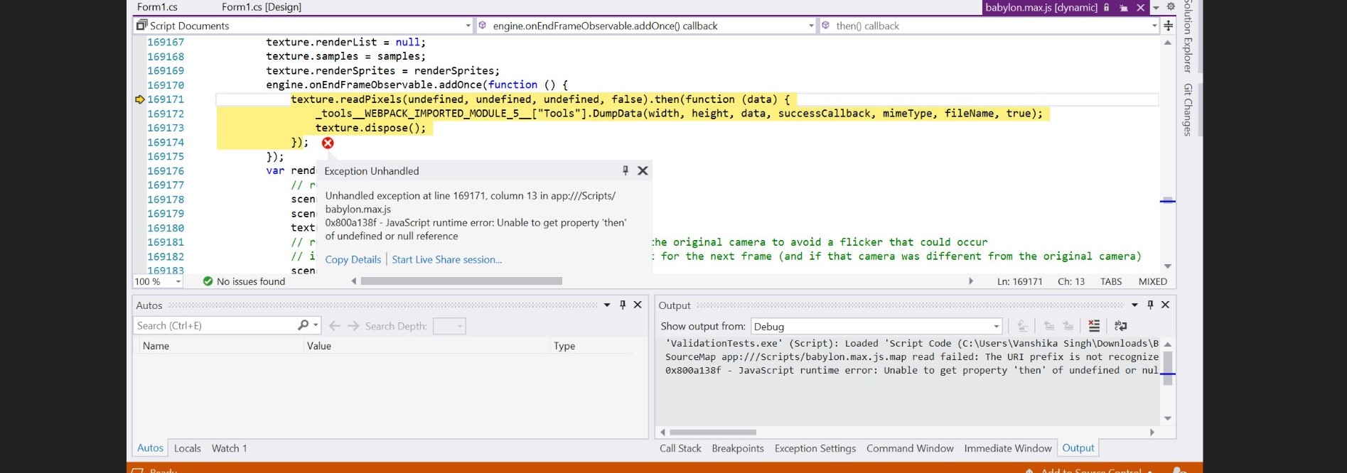 Create Screenshot Using Render Target is not working in babylon native