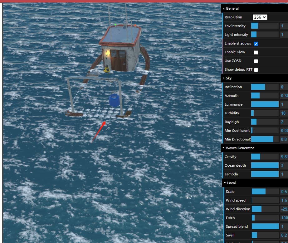 Ocean Demo spray bug Bugs Babylon.js
