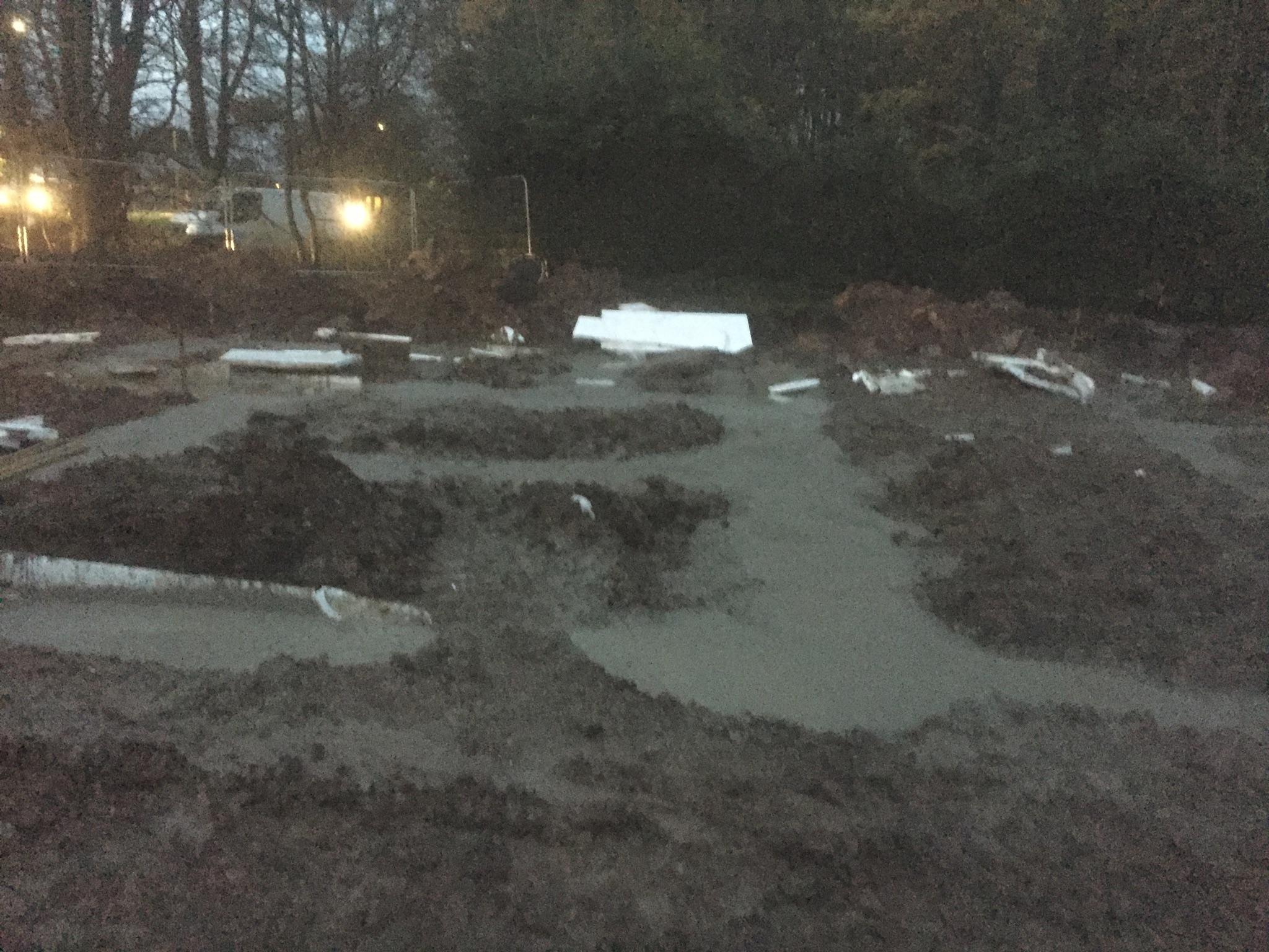 Concrete pour in heavy rain. Foundations