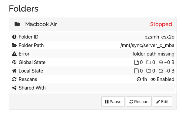 Failed to Create Folder in Syncthing Admin - Read Only File System 
