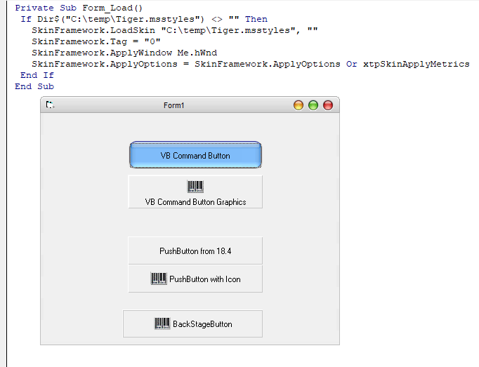 VB6 Reskinning Command Buttons with Graphics Codejock Developer
