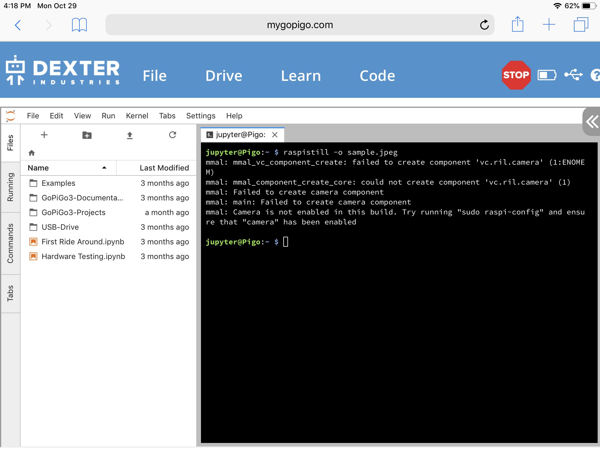 [SOLVED] "Camera not detected" error DexterOS and Bloxter Dexter