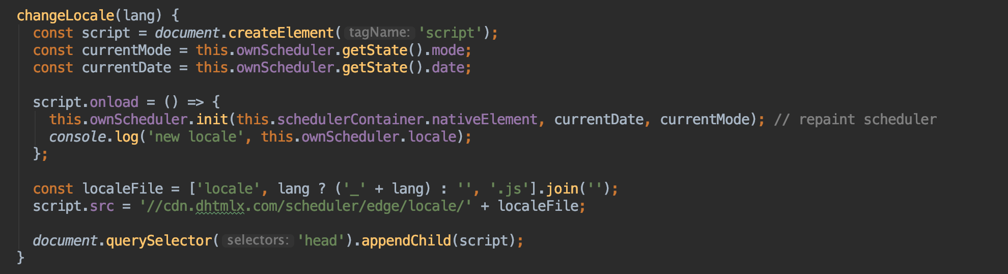 Set locale in an Angular app dynamically Scheduler DHTMLX