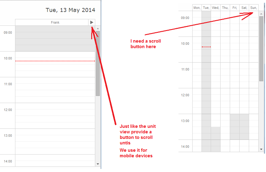 Horizontal scroll on the week view Javascript DHTMLX
