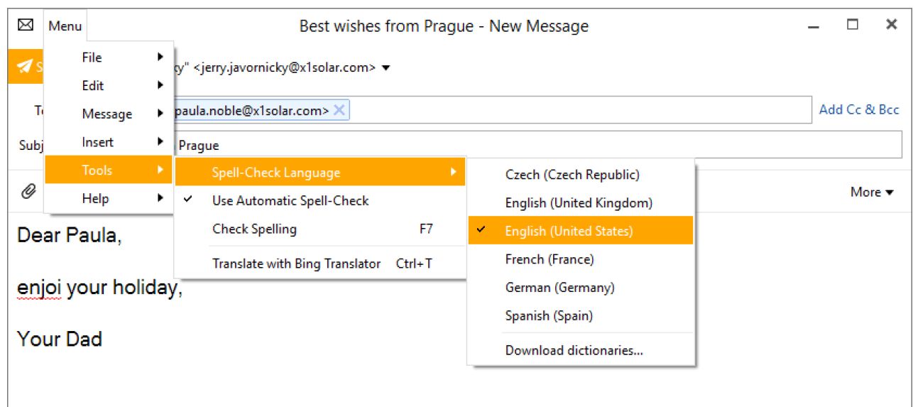 Button to quickly change spell checker language Mail eM Client