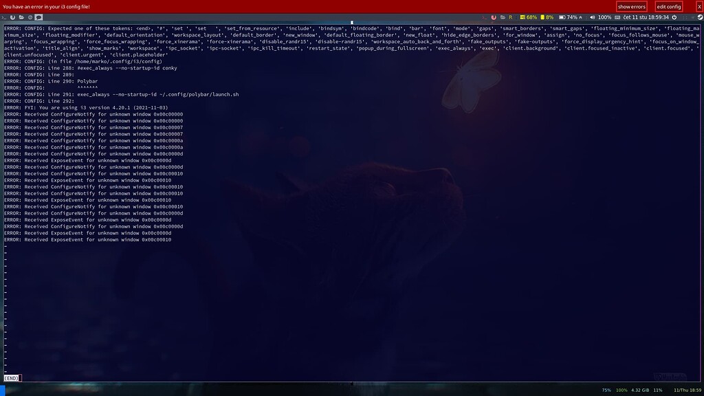 Polybar on i3 instead of i3block errors i3wm EndeavourOS