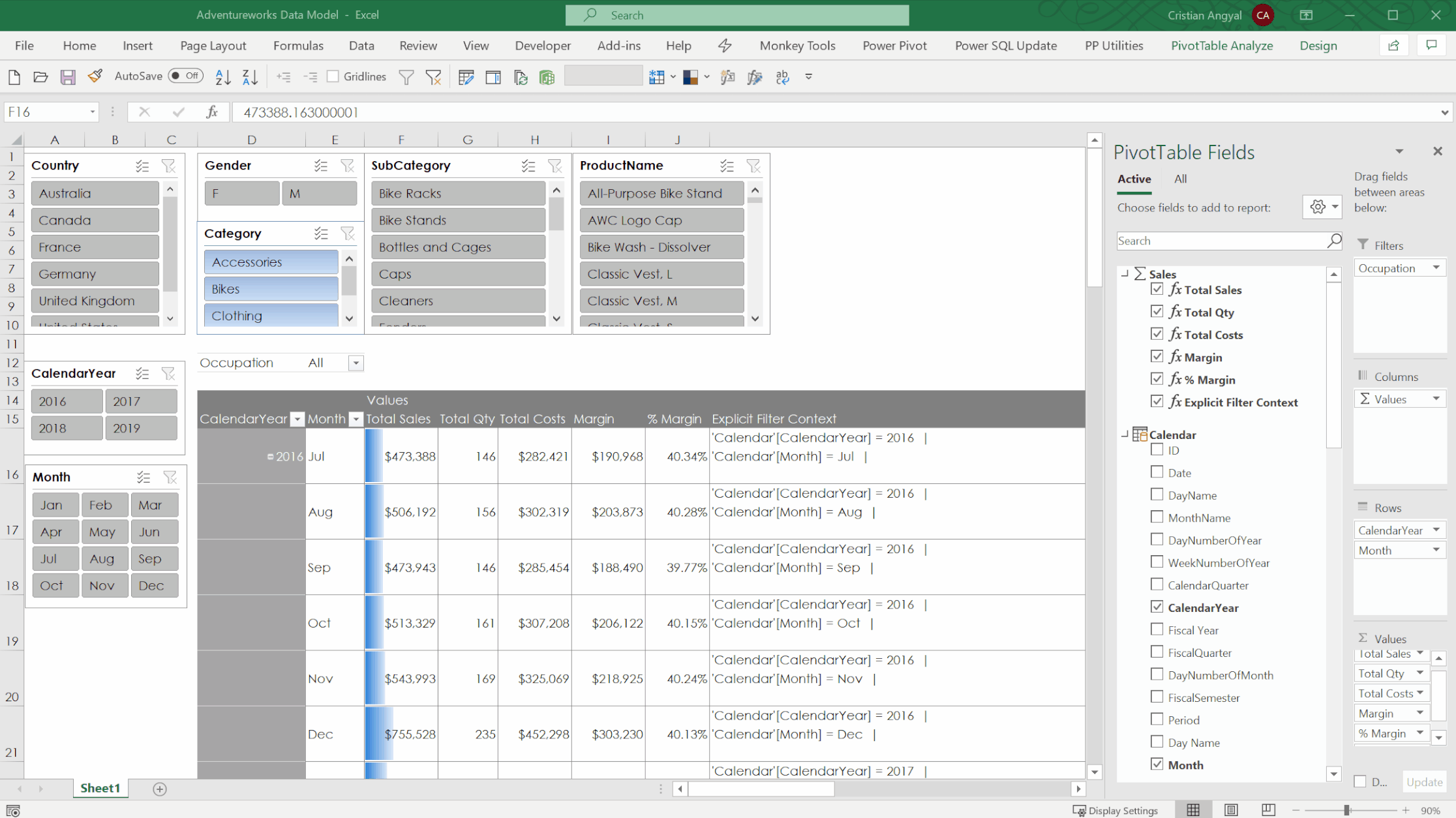 Visualizing DAX Filter Context in Excel with an Explicit Measure DAX