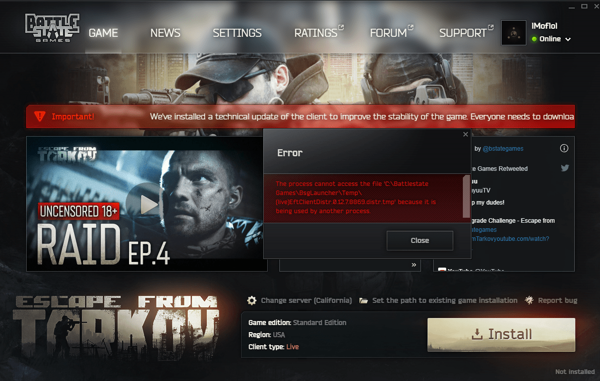 My installer isnt installing the game and giving me an error