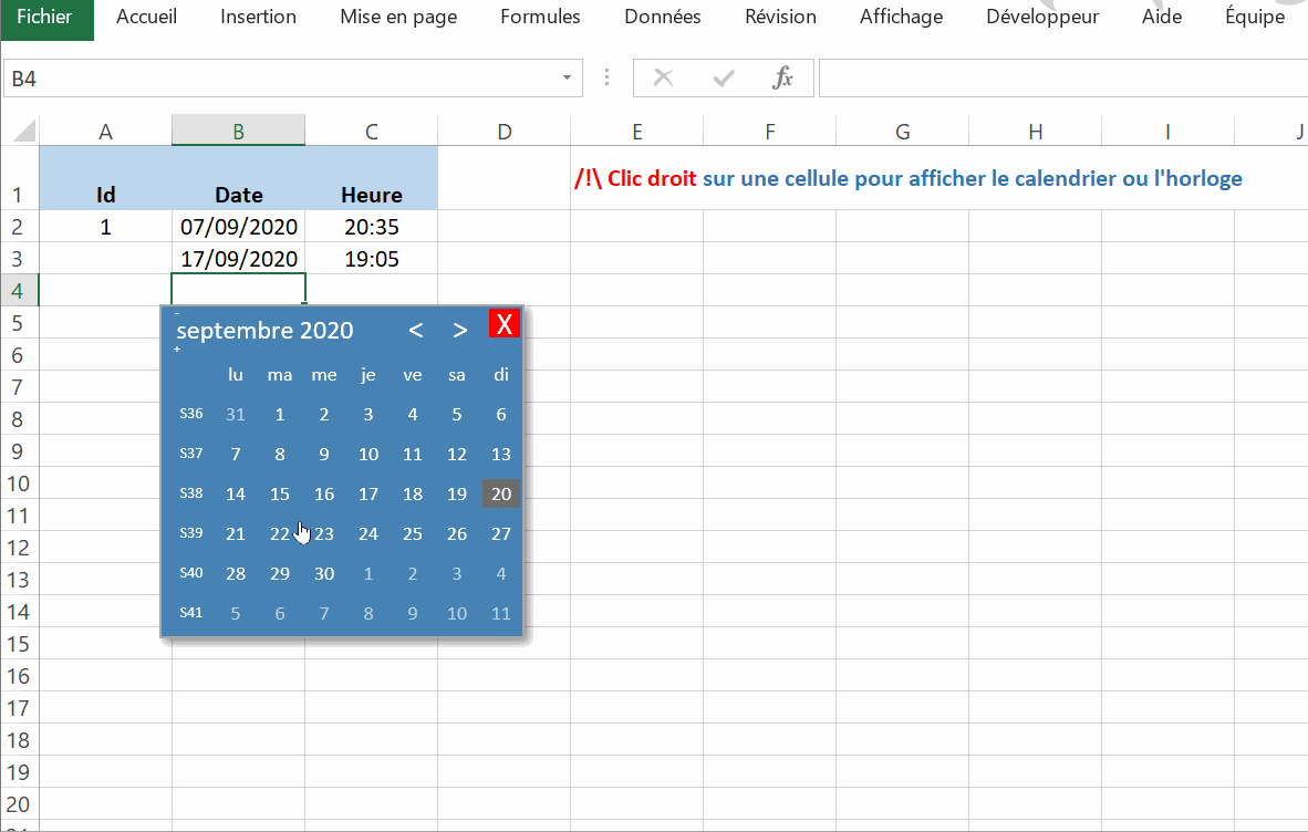 Ajouter date et heure dans 1 cellule grâce à calendrier et compter oui/non