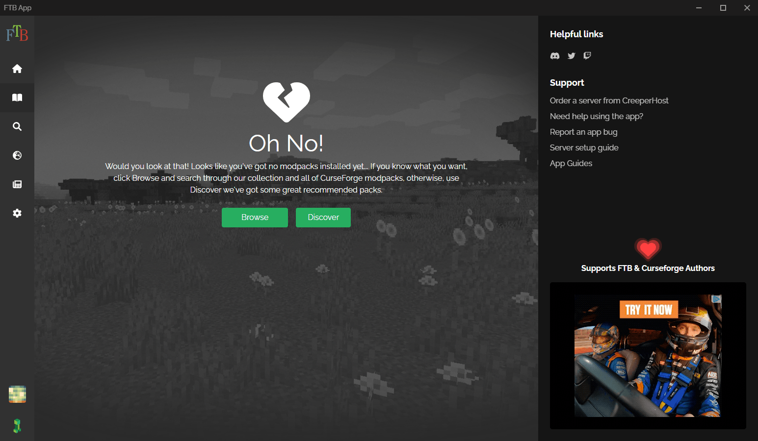 FTB APP Doesn't Load any Mods (lost connection?) Feed the Beast