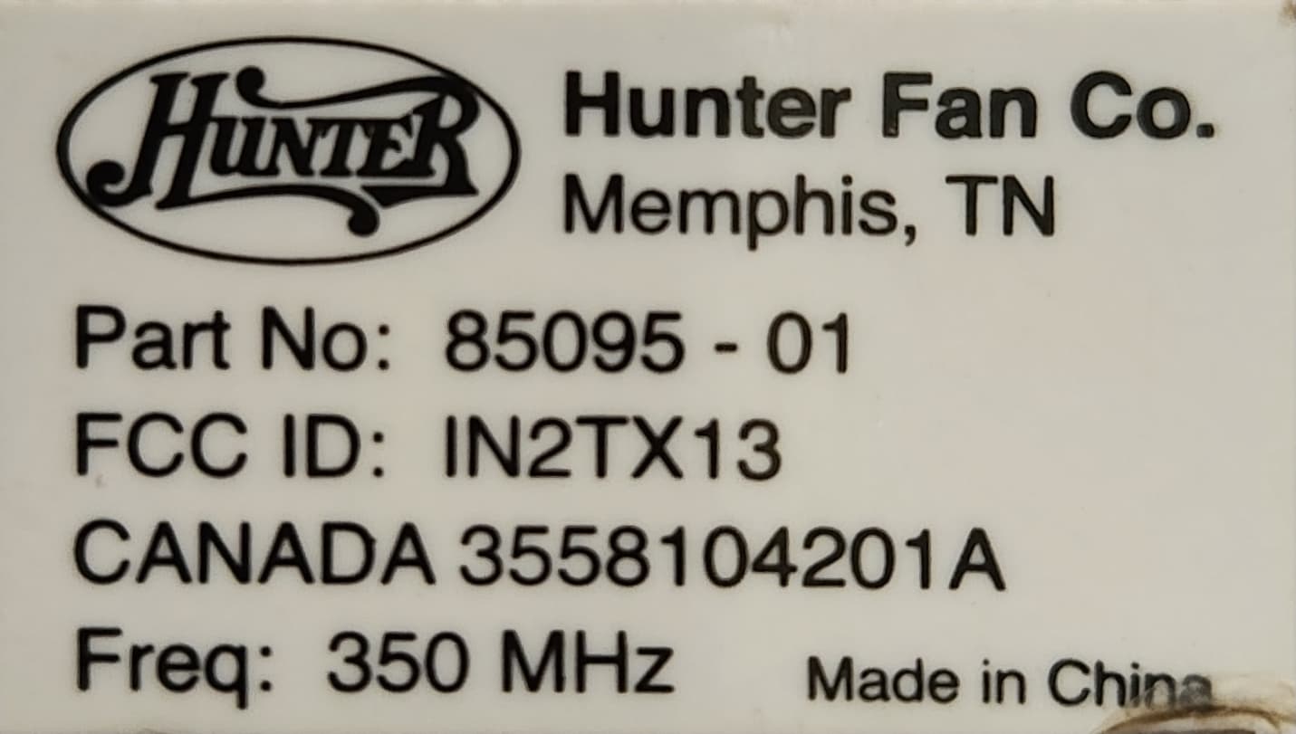 Hunter Fan Remote Part Number 85095 My Bios