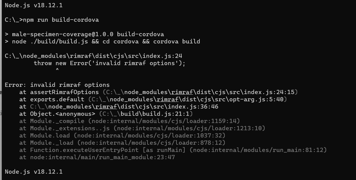 Error rimraf when npm run buildcordova Questions Framework7 Forum
